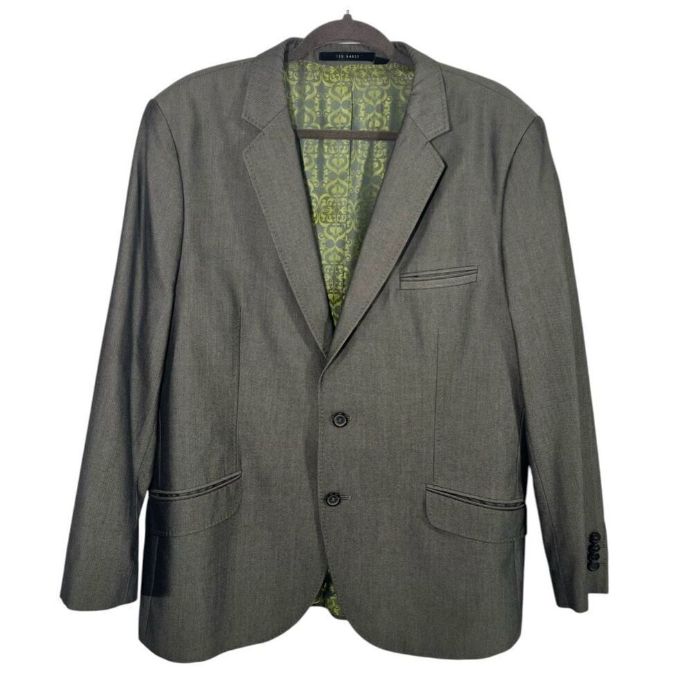 Ted Baker Two Button Jacquard Lined Blazer Gray Notched Lapel Men’s 46
